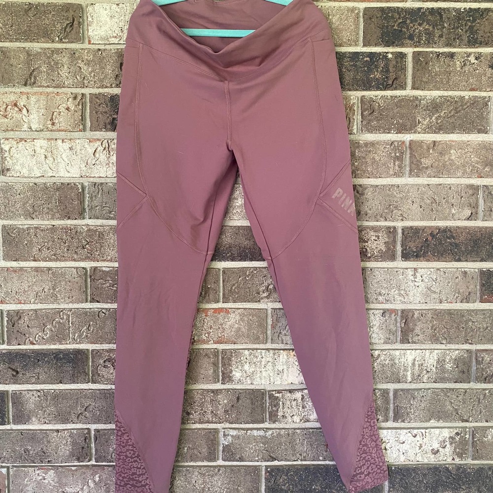 PINK Victoria's Secret Leggings Leopard Sheer Panel Pockets Pink Size Mediumfe